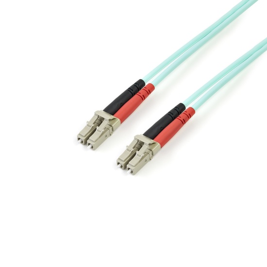 StarTech.com Fiber Optic Cable - 10 Gb Aqua - Multimode Duplex 50/125 - LSZH - LC/LC - 3 m~3m (10ft) LC/UPC to LC/UPC OM3 Multimode Fiber Optic Cable, Full Duplex 50/125µm Zipcord Fiber, 100G Networks, LOMMF/VCSEL, <0.3dB Low Insertion Loss, LSZH Fiber Pa Image