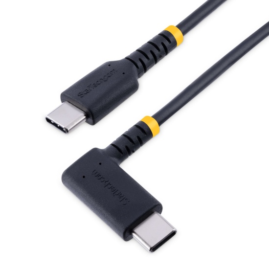 StarTech.com 1ft (30cm) USB C Charging Cable Right Angle - 60W PD 3A - Heavy Duty Fast Charge USB-C Cable - Black USB 2.0 Type-C - Rugged Aramid Fiber - USB Charging Cord Image