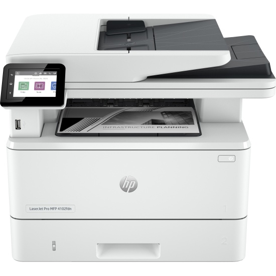 HP LaserJet Pro MFP 4102fdn Printer, Black and white, Printer for Small medium business, Print, copy, scan, fax, Instant Ink eligible; Print from phone or tablet; Automatic document feeder; Two-sided printing Image