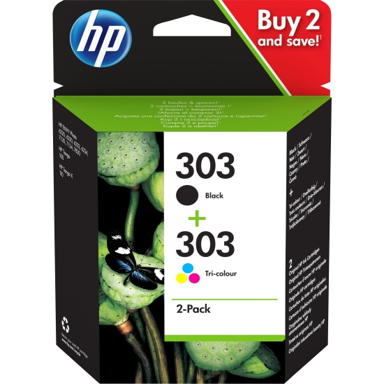 HP 303 2-pack Black/Tri-color Original Ink Cartridges Image