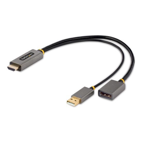 StarTech.com 1ft (30cm) HDMI to DisplayPort Adapter Cable, Active 4K 60Hz HDMI 2.0 to DP 1.2 Converter, HDR, USB Bus Powered, HDMI Source to DisplayPort Monitor for Laptops/PC Image