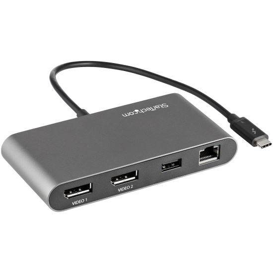 StarTech.com Thunderbolt 3 Mini Dock - Portable Dual Monitor Docking Station with DP 4K 60Hz, 1x USB-A Hub (USB 3.0/5 Gbps), GbE - 11in/28cm Cable - TB3 Multiport Adapter - Mac/Windows Image