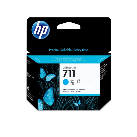 HP 711 3-pack 29-ml Cyan DesignJet Ink Cartridges Image