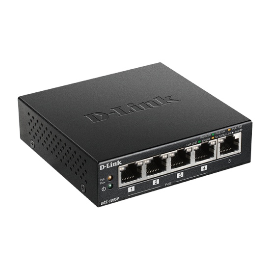 D-Link DGS-1005P Unmanaged L2 Gigabit Ethernet (10/100/1000) Power over Ethernet (PoE) Black Image