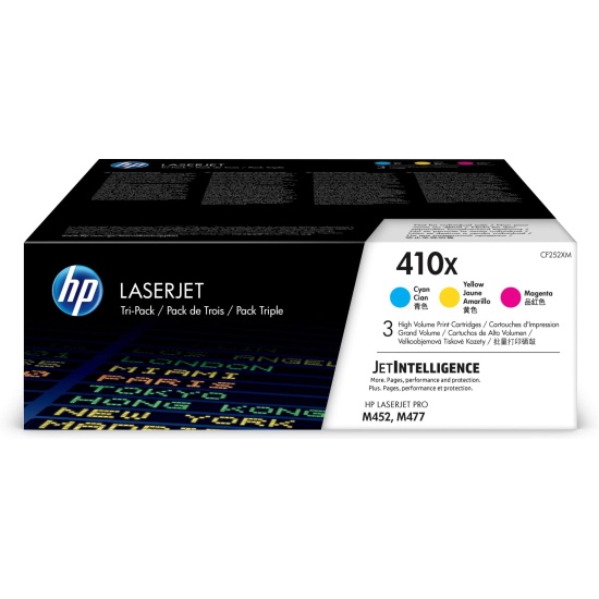 HP 410X 3-pack High Yield Cyan/Magenta/Yellow Original LaserJet Toner Cartridges Image