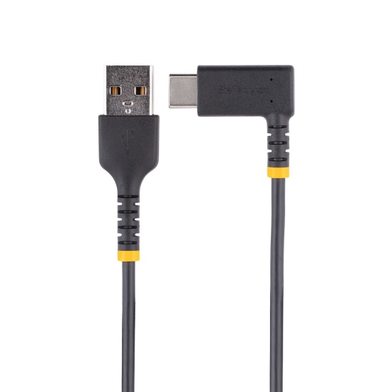 StarTech.com 6in (15cm) USB A to C Charging Cable Right Angle - Heavy Duty Fast Charge USB-C Cable - Black USB 2.0 A to Type-C - Rugged Aramid Fiber - 3A - Short USB Charging Cord Image