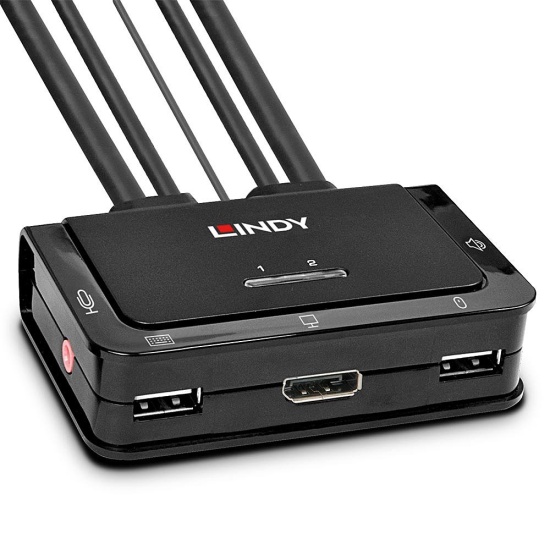 Lindy 2 Port DisplayPort 1.2, USB 2.0 Cable KVM Switch Image