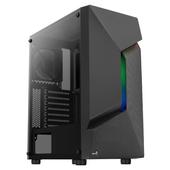 Aerocool SCAPEBKV1 Gaming ATX Case Front RGB LED Tempered Glass 12cm Fan Black Image