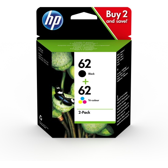 HP 62 2-pack Black/Tri-color Original Ink Cartridges Image