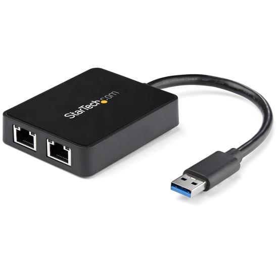 StarTech.com USB 3.0 to Dual Port Gigabit Ethernet Adapter NIC w/ USB Port Image