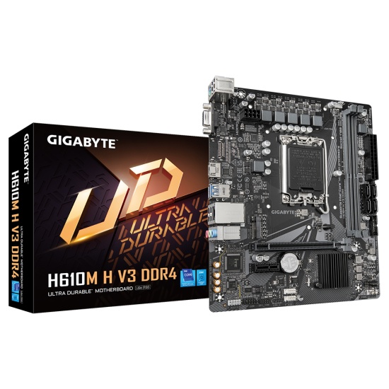 Gigabyte H610M H V3 DDR4 Motherboard - Supports Intel Core 14th CPUs, 4+1+1 Hybrid Phases Digital VRM, up to 3200MHz DDR4, 1xPCIe 3.0 M.2, GbE LAN, USB 3.2 Gen 1 Image