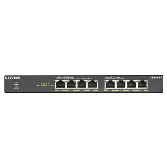 NETGEAR GS308PP Unmanaged Gigabit Ethernet (10/100/1000) Power over Ethernet (PoE) Black Image