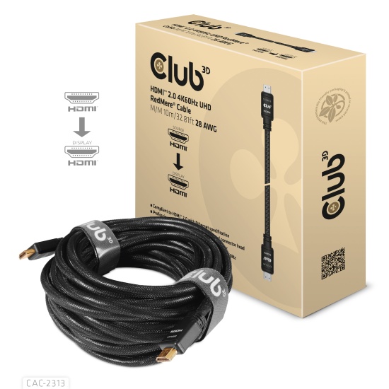 CLUB3D HDMI 2.0 4K60Hz RedMere cable 10m/32.8ft Image
