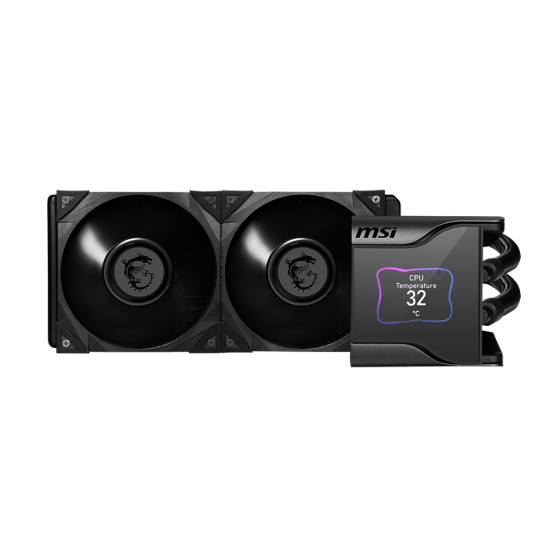 MSI MEG CORELIQUID S280 Liquid CPU Cooler '280mm Radiator, 2.4'' IPS Display with fan, 2x 140mm Silent PWM Fan, Center, Supports Intel and AMD Platforms, Latest LGA 1700 ready, Cooled by ASETEK' Image