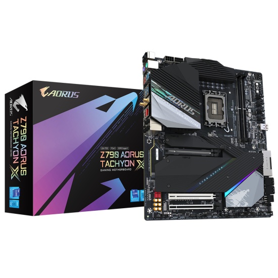 Gigabyte Z790 AORUS TACHYON X - Supports Intel 13th Gen Core CPUs, Digital direct 15+1+2 phases VRM, up to 8700MHz DDR5 (O.C), 4 x M.2 PCIe 4.0 x4/x2, Wi-Fi 6E AX211, 2.5GbE LAN, USB 3.2 Gen 2 Image