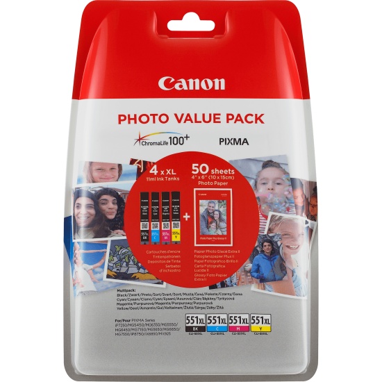 Canon CLI-551XL High Yield BK/C/M/Y Photo Value Pack Image