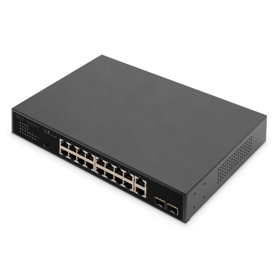 Digitus 16-Port Gigabit PoE Networkswitch, 19 Zoll, unmanaged,2 Uplink Ports, SFP Image