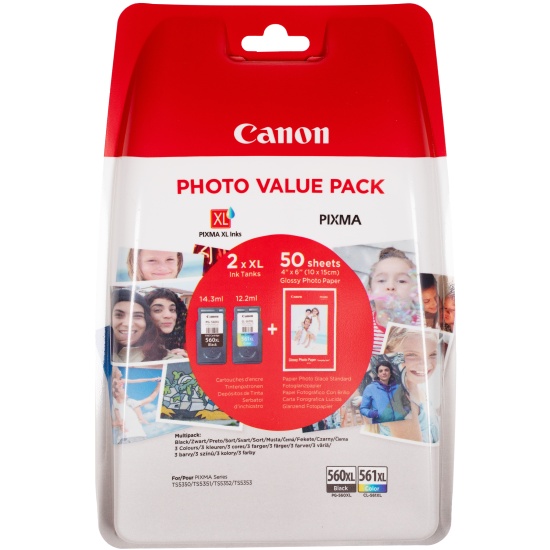Canon PG-560XL Black and CL-561XL Colour Ink Cartridge + Photo Paper Value Pack Image