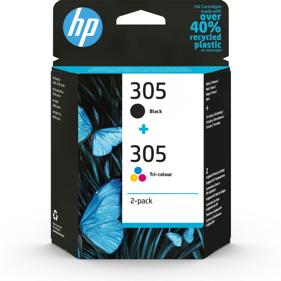 HP 305 2-Pack Tri-color/Black Original Ink Cartridge Image