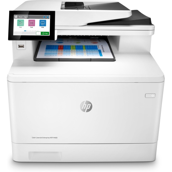 HP Color LaserJet Enterprise MFP M480f, Color, Printer for Business, Print, copy, scan, fax, Compact Size; Strong Security; Two-sided printing; 50-sheet ADF; Energy Efficient Image