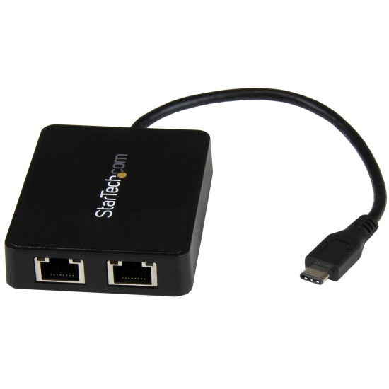 StarTech.com USB-C to Dual Gigabit Ethernet Adapter with USB (Type-A) Port Image