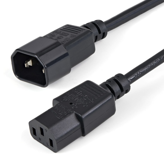StarTech.com 1m (3ft) Power Extension Cord, C14 to C13, 10A 125V, 18AWG, Computer Power Cord Extension, IEC-320-C14 to IEC-320-C13 AC Power Cable Extension for Power Supply, UL Listed Image