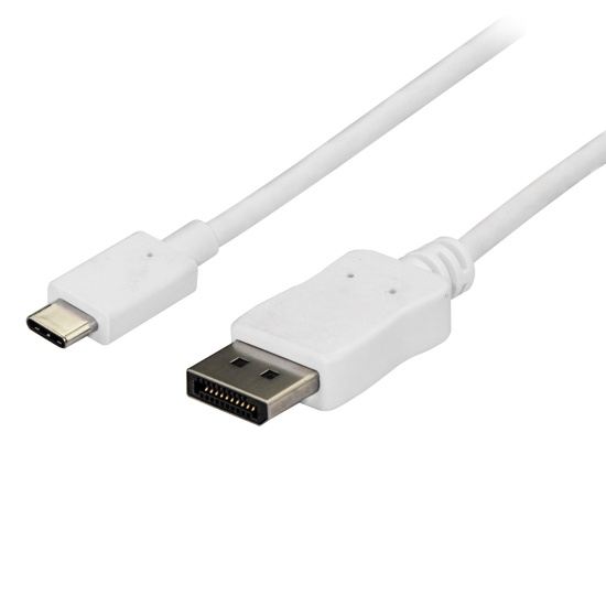 StarTech.com 6ft/1.8m USB C to DisplayPort 1.2 Cable 4K 60Hz - USB-C to DisplayPort Adapter Cable HBR2 - USB Type-C DP Alt Mode to DP Monitor Video Cable - Works w/ Thunderbolt 3 - White Image