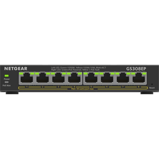 NETGEAR 8-Port Gigabit Ethernet PoE+ Plus Switch (GS308EP) Managed L2/L3 Gigabit Ethernet (10/100/1000) Power over Ethernet (PoE) Black Image