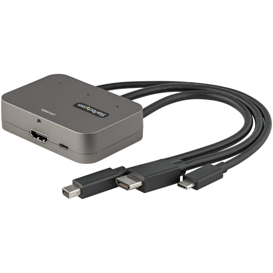 StarTech.com 3-in-1 Multiport to HDMI Adapter - 4K 60Hz USB-C, HDMI or Mini DisplayPort to HDMI Converter for Conference Room - Digital AV Video Adapter to Connect HDMI Monitor/Display Image