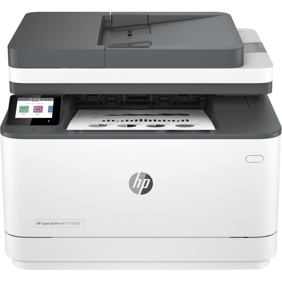 HP LaserJet Pro MFP 3102fdn Printer, Black and white, Printer for Small medium business, Print, copy, scan, fax, Automatic document feeder; Two-sided printing; Front USB flash drive port; Touchscreen Image