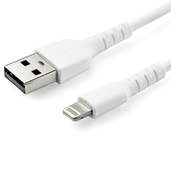 StarTech.com 6 foot (2m) Durable White USB-A to Lightning Cable - Heavy Duty Rugged Aramid Fiber USB Type A to Lightning Charger/Sync Power Cord - Apple MFi Certified iPad/iPhone 12 Image