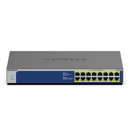 NETGEAR GS516PP Unmanaged Gigabit Ethernet (10/100/1000) Power over Ethernet (PoE) Blue, Grey Image