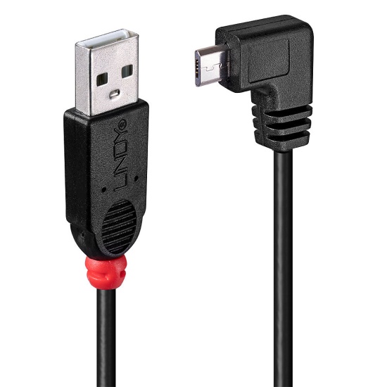 Lindy 1m USB 2.0 Cable - Type A to Micro-B Cable, 90 Degree Right Angle Image