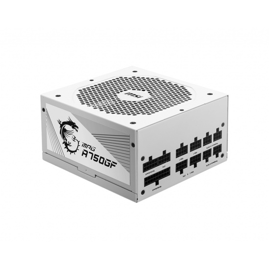 MSI MPG A750GF WHITE UK PSU '750W, 80 Plus Gold certified, Fully Modular, 100% Japanese Capacitor, Flat Cables, ATX Power Supply Unit, UK Powercord, White, Support Latest GPU' Image
