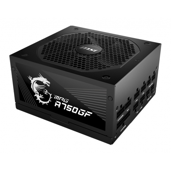 MSI MPG A750GF UK PSU '750W, 80 Plus Gold certified, Fully Modular, 100% Japanese Capacitor, Flat Cables, ATX Power Supply Unit, UK Powercord, Black, Support Latest GPU' Image