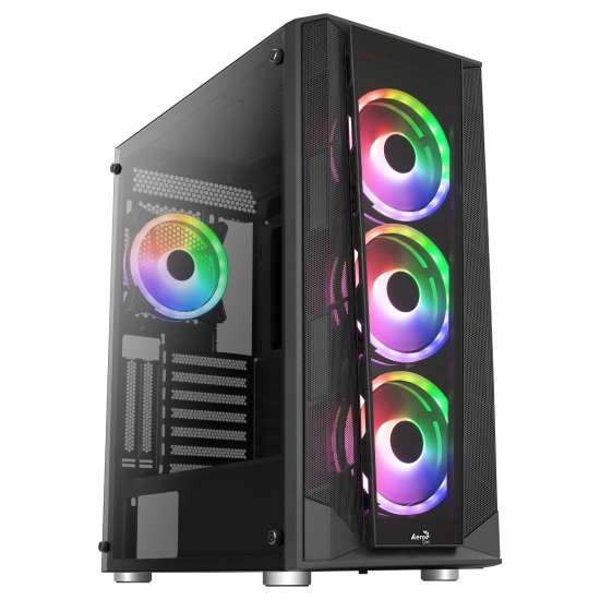 Aerocool PRISMBKV3 PC Case ATX Black 4 Fans ARGB Front Side Side Tempered Glass Image