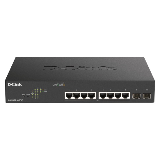 D-Link DGS-1100-10MPV2 Managed L2 Gigabit Ethernet (10/100/1000) Power over Ethernet (PoE) 1U Black Image