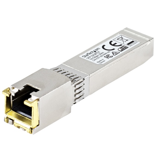 StarTech.com MSA Compliant SFP+ Transceiver Module - 10GBASE-T~MSA Uncoded SFP+ Module - 10GBASE-T - SFP to RJ45 Cat6/Cat5e - 10GE Gigabit Ethernet SFP+ - RJ-45 30m Image