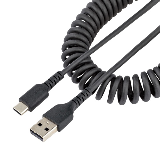 StarTech.com 1m USB A to C Charging Cable, Coiled Heavy Duty Fast Charge & Sync, High Quality USB 2.0 A to USB Type-C Cable, Rugged Aramid Fiber, Durable Male to Male USB Cable Image