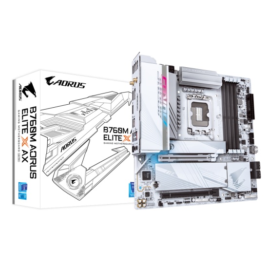 Gigabyte B760M AORUS ELITE X AX Motherboard - Supports Intel Core 14th Gen CPUs, 14+1+1 phases VRM, up to 8266MHz DDR5 (OC), 2xPCIe 4.0 M.2, Wi-Fi 6E, 2.5GbE, USB 3.2 Gen 2 Image