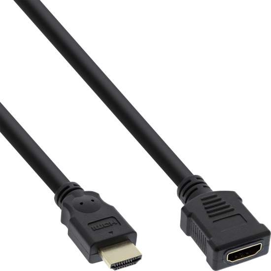 InLine HDMI cable, High Speed HDMI Cable, M/F, black, golden contacts, 2m Image