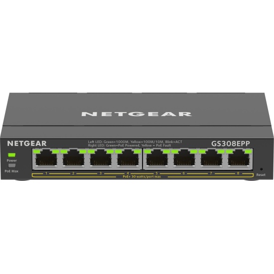 NETGEAR 8-Port Gigabit Ethernet High-Power PoE+ Plus Switch (GS308EPP) Managed L2/L3 Gigabit Ethernet (10/100/1000) Power over Ethernet (PoE) Black Image