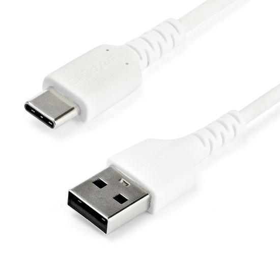 StarTech.com 2m USB A to USB C Charging Cable - Durable Fast Charge & Sync USB 2.0 to USB Type C Data Cord - Rugged TPE Jacket Aramid Fiber M/M 3A White - Samsung S10, iPad Pro, Pixel Image