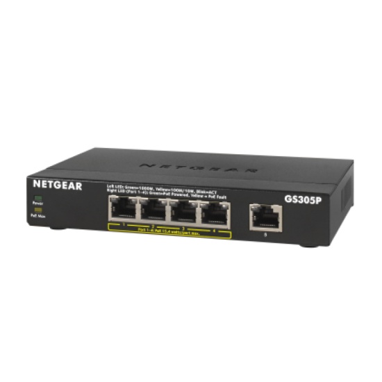NETGEAR GS305Pv2 Unmanaged Gigabit Ethernet (10/100/1000) Power over Ethernet (PoE) Black Image
