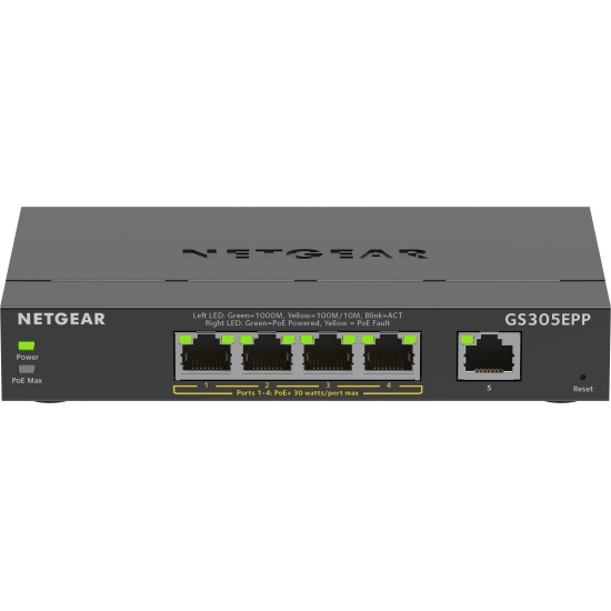 NETGEAR 5-Port Gigabit Ethernet High-Power PoE+ Plus Switch (GS305EPP) Managed L2/L3 Gigabit Ethernet (10/100/1000) Power over Ethernet (PoE) Black Image