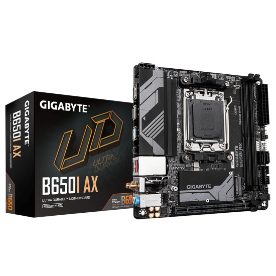 Gigabyte B650I AX Motherboard - Supports AMD AM5 CPUs, 5+2+1 Phases Digital VRM, up to 6400MHz DDR5 (OC), 1xPCIe 4.0 M.2, Wi-Fi 6E, 2.5GbE LAN, USB 3.2 Gen 2 Image
