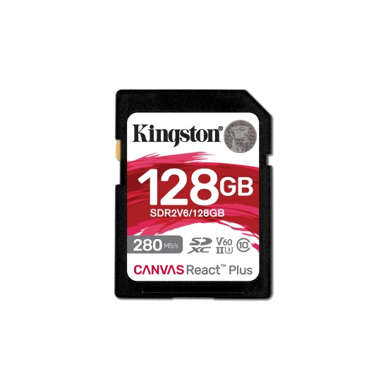 Kingston Technology 128GB Canvas React Plus SDXC UHS-II 280R/100W U3 V60 for Full HD/4K Image