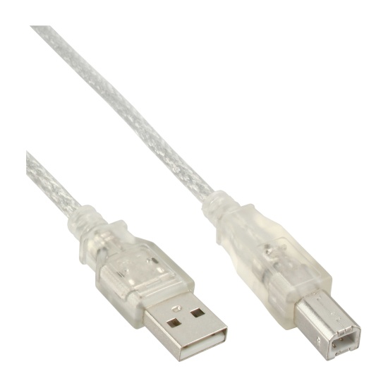 InLine USB 2.0 Cable Type A male / B male, transparent, 10m Image