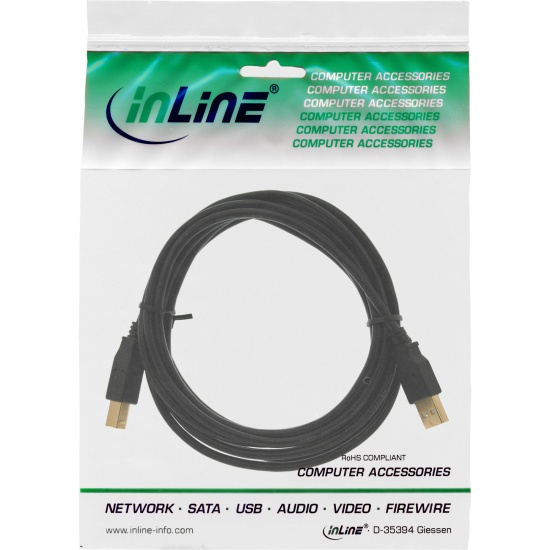 InLine USB 2.0 Cable Type A male / Type B female black, gold plated, 2m Image