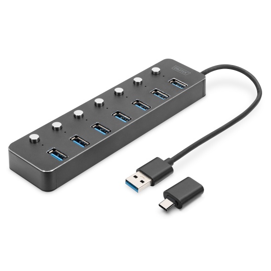 Digitus USB 3.0 hub, 7-port, switchable, aluminium housing Image